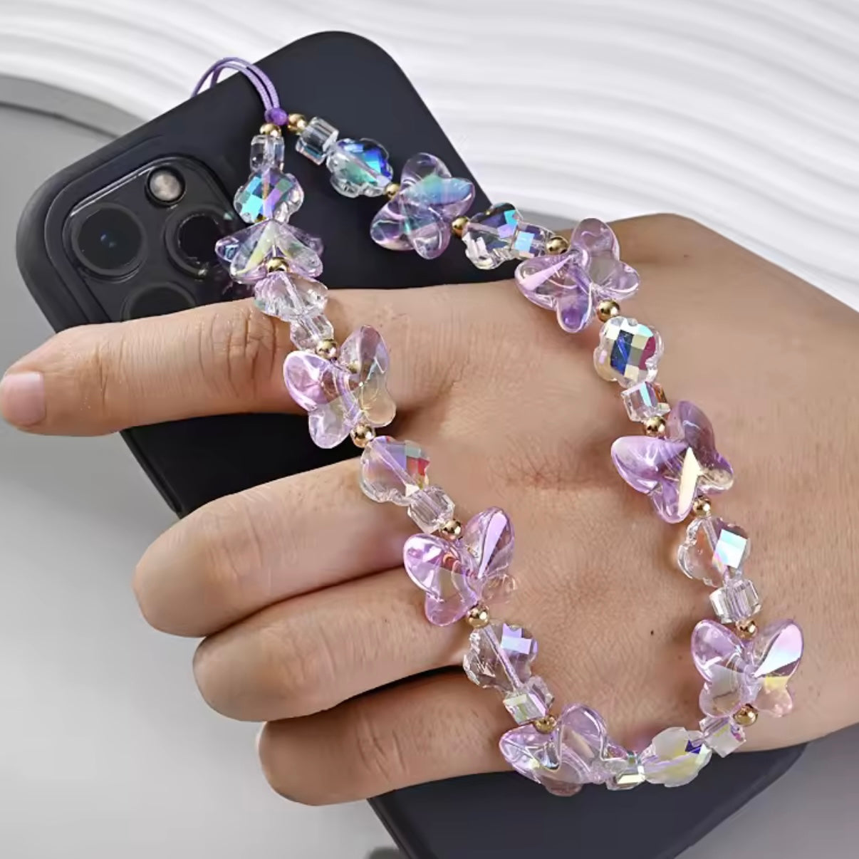 Purple Butterfly Crystal Wrist Strap