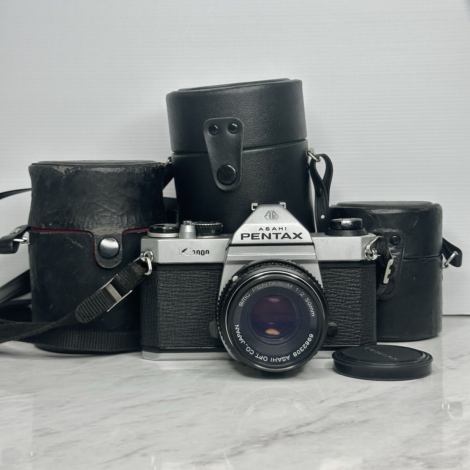 Pentax K1000 Black Silver 35mm Film Camera + 3 Lenses