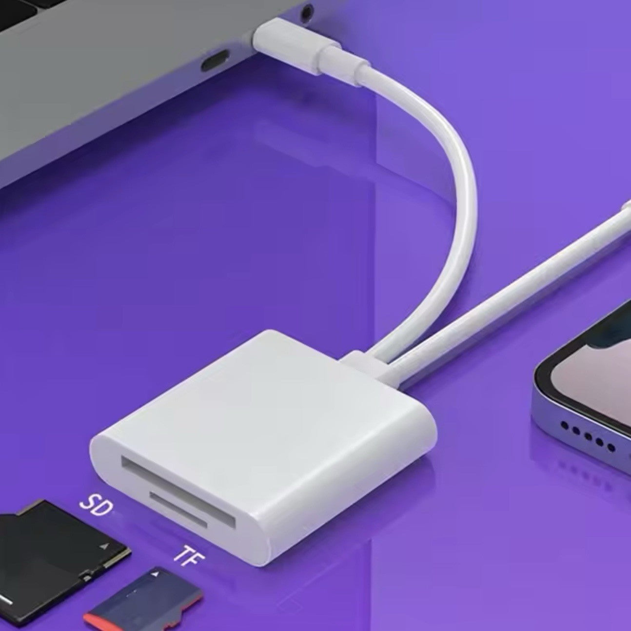 SD Card Reader with USB-C and Lightning 2in1 Cable Memory Card Reader