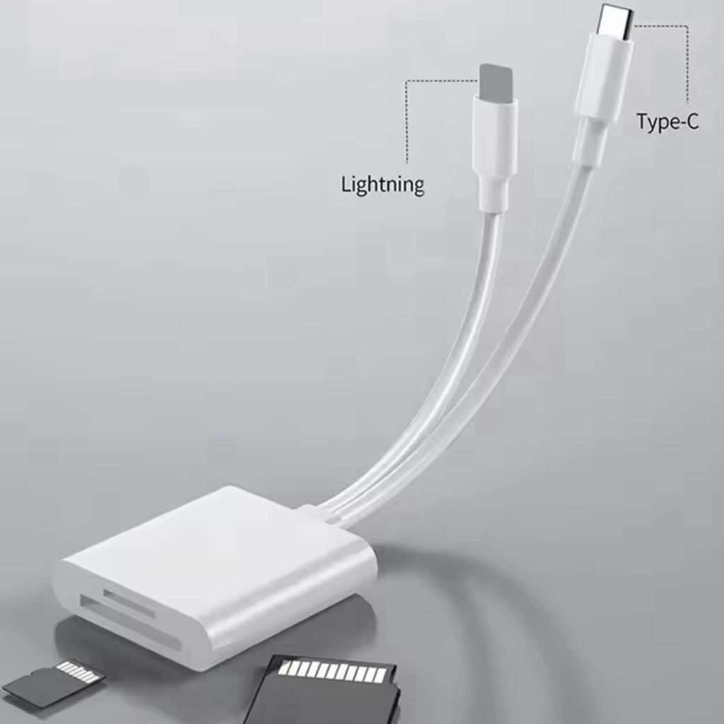 SD Card Reader with USB-C and Lightning 2in1 Cable Memory Card Reader