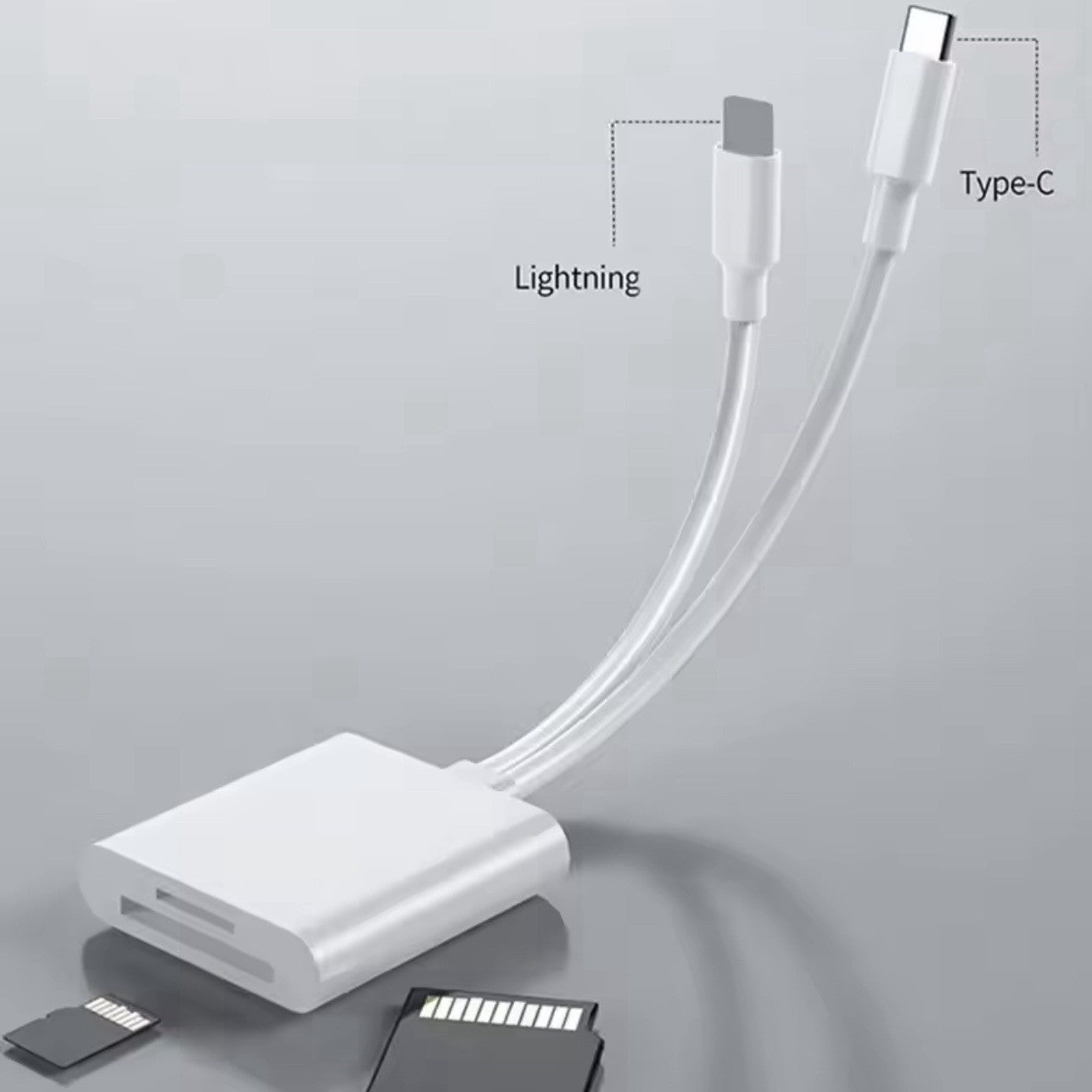 SD Card Reader with USB-C and Lightning 2in1 Cable Memory Card Reader