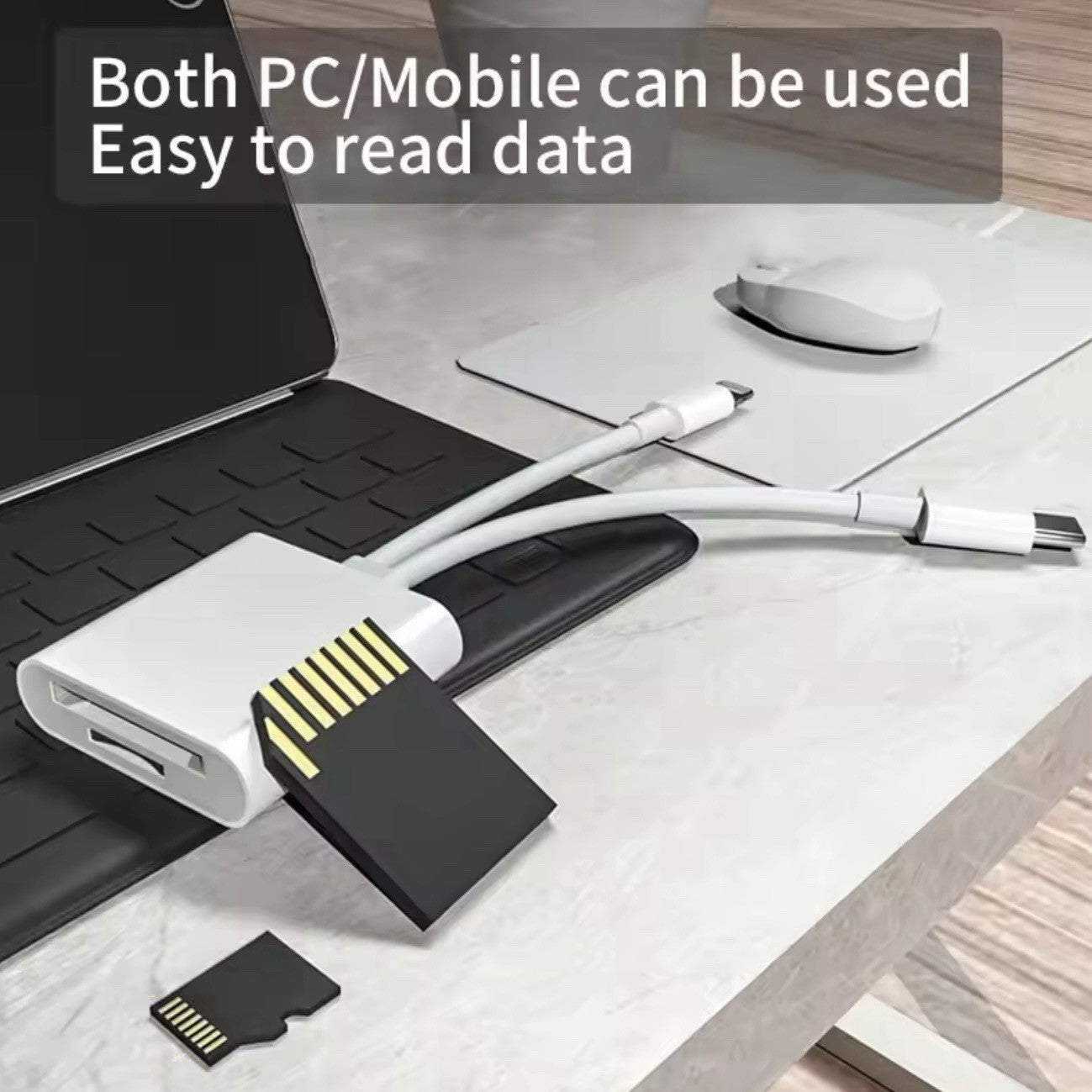 SD Card Reader with USB-C and Lightning 2in1 Cable Memory Card Reader