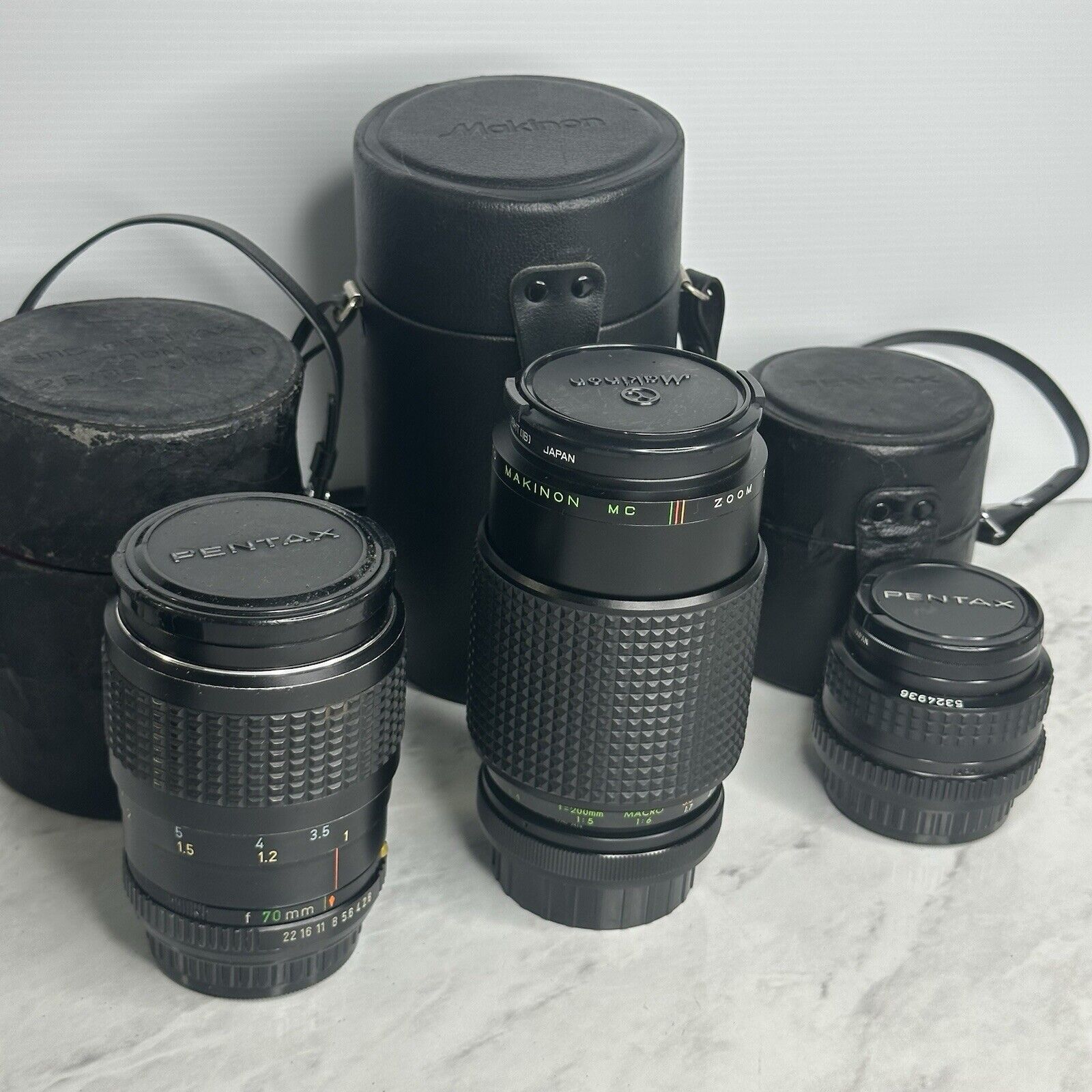 Pentax K1000 Black Silver 35mm Film Camera + 3 Lenses