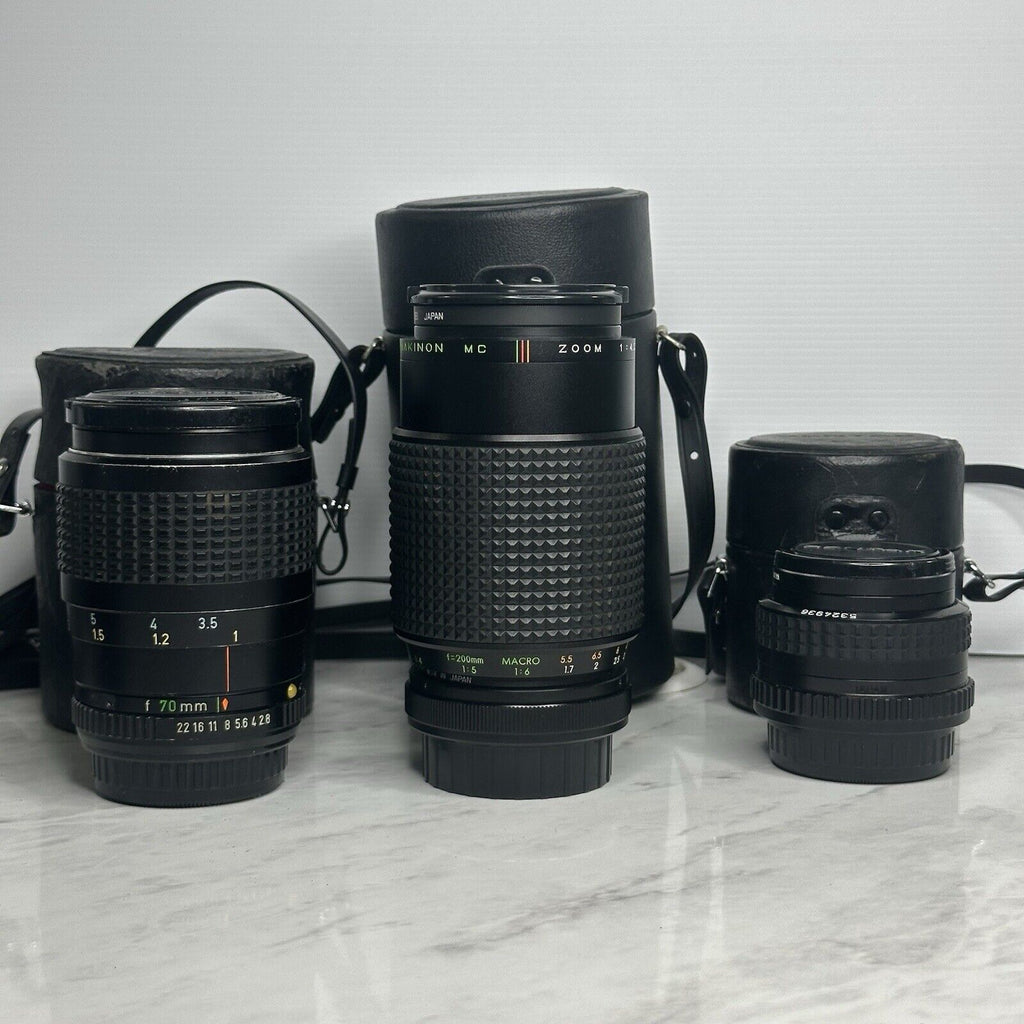 Pentax K1000 Black Silver 35mm Film Camera + 3 Lenses